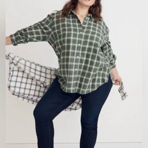 Madewell Plaid/Check Flannel Oversized Button Up, Green, Size Small